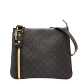 グッチ GGキャンバス 斜め掛け ショルダーバッグ 144388 ブラック キャンバス レザー レディース GUCCI 【中古】